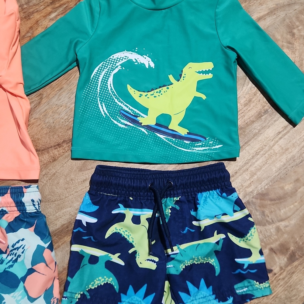 Carters Baby Boy Rash Guard Swim Sets - Coral & Green - Picture 3 of 3